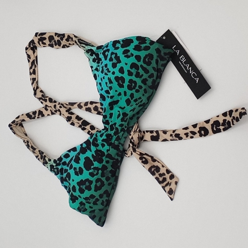 La Blanca Dip‎ into the Wild Shirred Strap Bra Bikini Top Aquamarine XS D-Cup